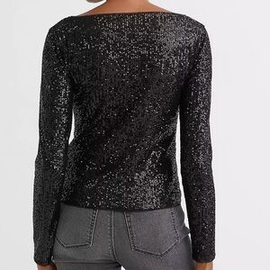 LOFT Shimmering Black Sequin Long Sleeve Top